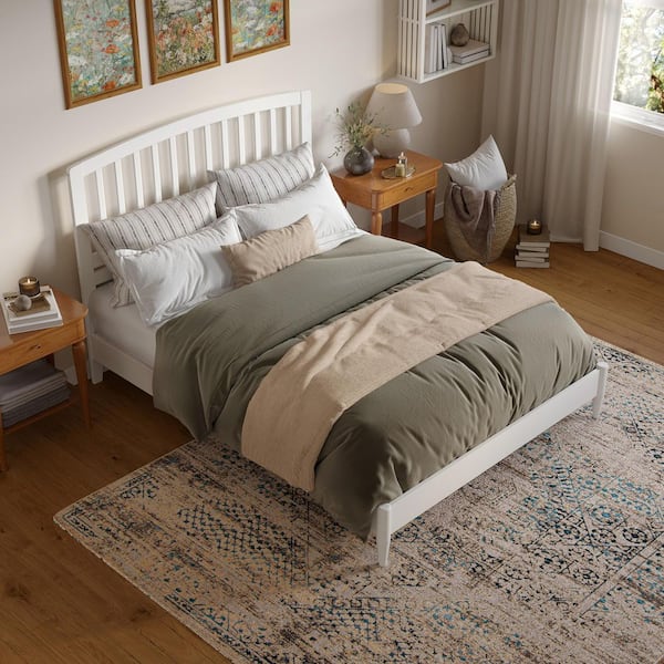 AFI Quincy White Solid Wood Frame Queen Low Profile Platform Bed