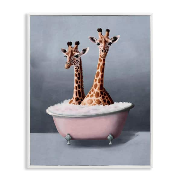 Stupell Industries Giraffe Pair in Tub by Svetlana Aleynikova White Framed Animal Giclee Art Print 14 in. x 11 in.