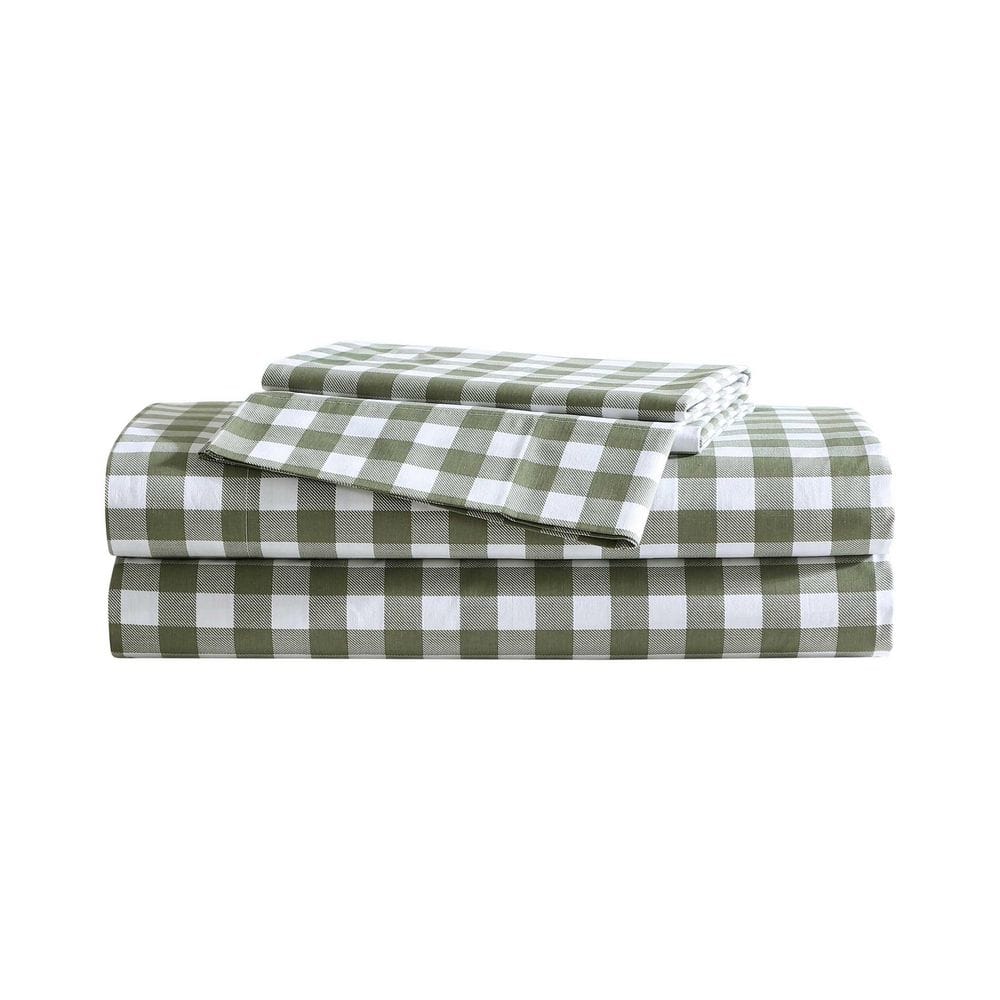 Preston Check 4-Piece Olive Green Percale Cotton Full Sheet Set price history on PriceWatchPro