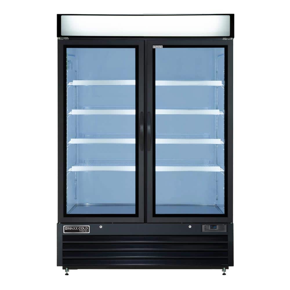 V-Series Double Glass Door Merchandiser Refrigerator, 54-Watt, 48 cu. ft. Storage Capacity, in Black
