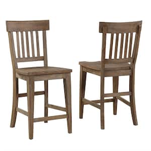 Riverdale 42 in. Light Brown Driftwood Wood Slat Back Wood 24 in. Counter Height Bar Stool with Wood Seat Set of 2