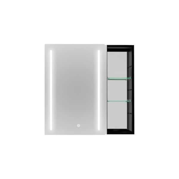 Flynama 30 in. W x 30 in. H Medium Rectangular Black Aluminum Surface Mounted Medicine Cabinet with Mirror