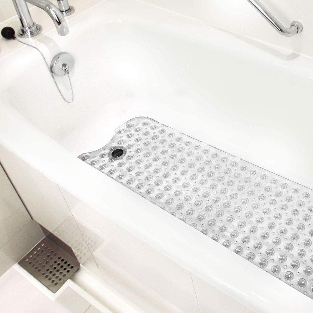 Clear Extra Long Vinyl Non-Slip Bath Mat with Suction Cups