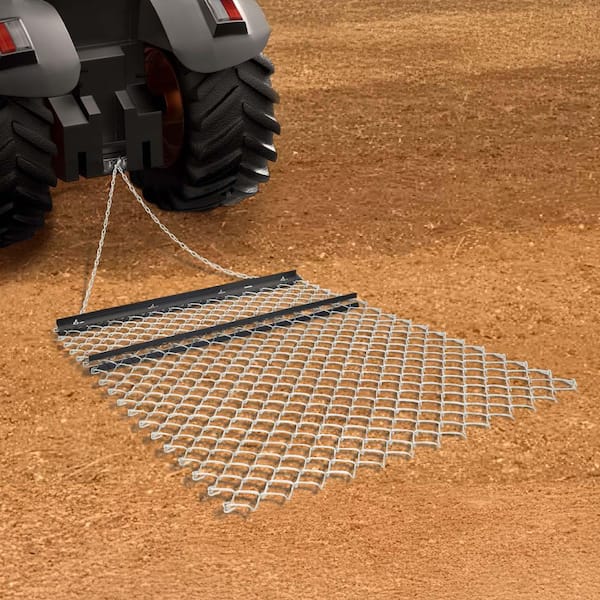 0 in. Handle Drag Harrow, 4 x 5 ft. Chain Harrow-Made from Q235 Steel, UTV Tractor Attachments for Sod Prepping, Black