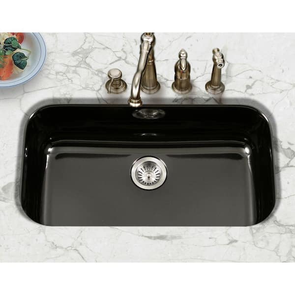 Houzer Porcela 31 in. Black Porcelain Enamel Steel Undermount Single Bowl Kitchen Sink - PCG-3600 BL
