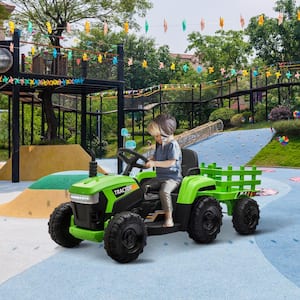 Light Green Electric Powered Child Riding Tractor with Detachable Trailer and Seat Belt