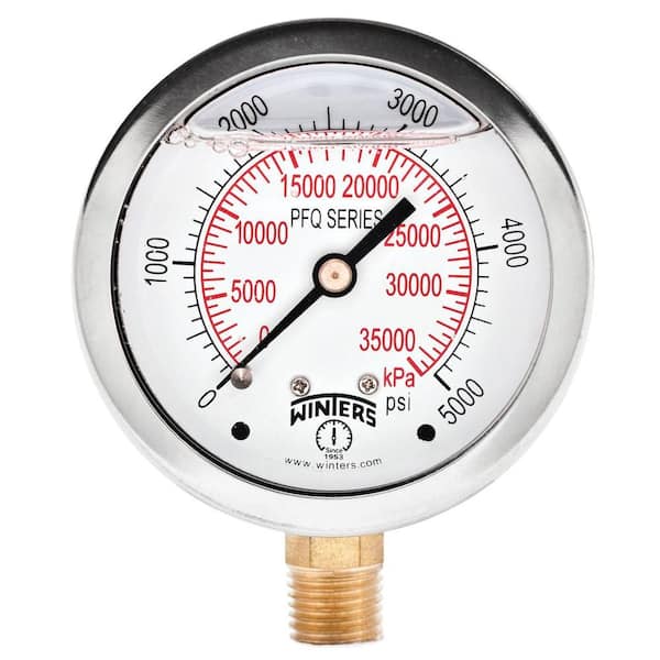 Winters Instruments PFQ Series 2.5 in. Stainless Steel Liquid Filled Case Pressure Gauge with 1/4 in. NPT LM and Range of 0-5000 psi