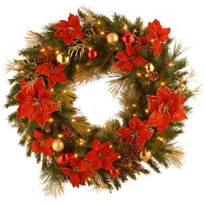Decorative Collection Home Spun 36 in. Artificial Wreath with Clear Lights