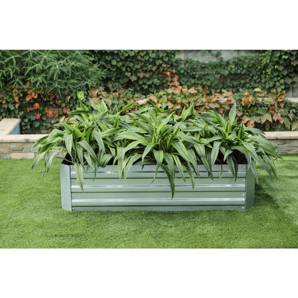48" Silver Galvanized Steel Rectangular Raised Garden Bed