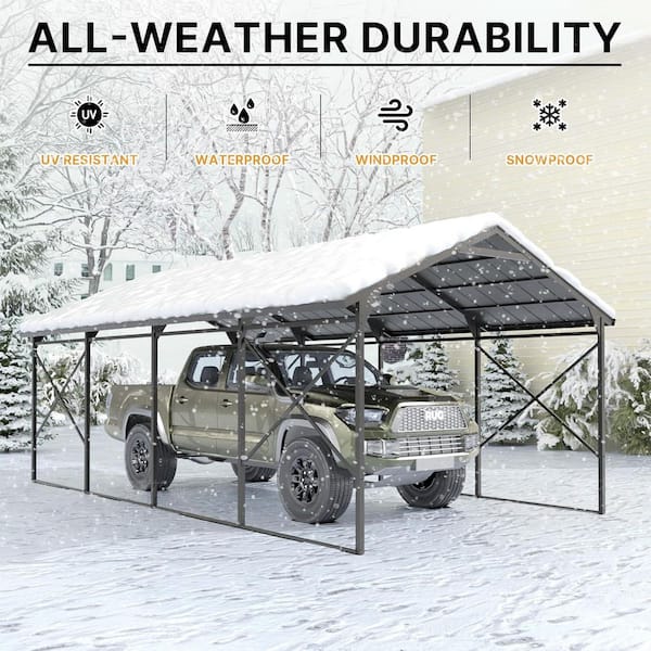 22 ft. W x 12 ft. D Gray Galvanized Metal Roof Carport with Reinforced Steel Frame