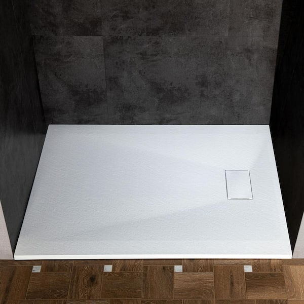WOODBRIDGE 47.25 in. L x 35.375 in. W Alcove Shower Pan Base with Left/Right Drain in White