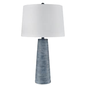 Conical 31.5 in. Denim Washed, White Urn Task and Reading Table Lamp for Living Room with White Linen Shade