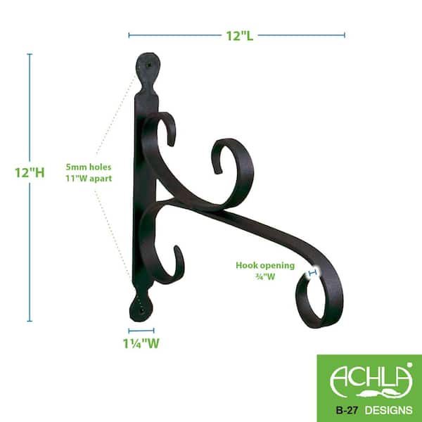 8 in. Tall Black Powder Coat Metal Multi-Use Double Ended Brackets with  S-Hooks (Set of 2)