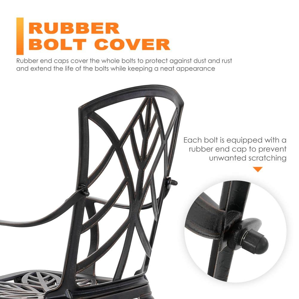 Black and Gold Cast Aluminum Outdoor Dining Chair Set