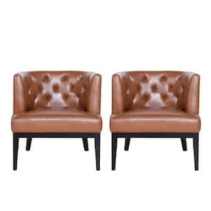 Suncook Cognac Brown and Dark Brown Faux Leather Tufted Accent Chair (Set of 2)