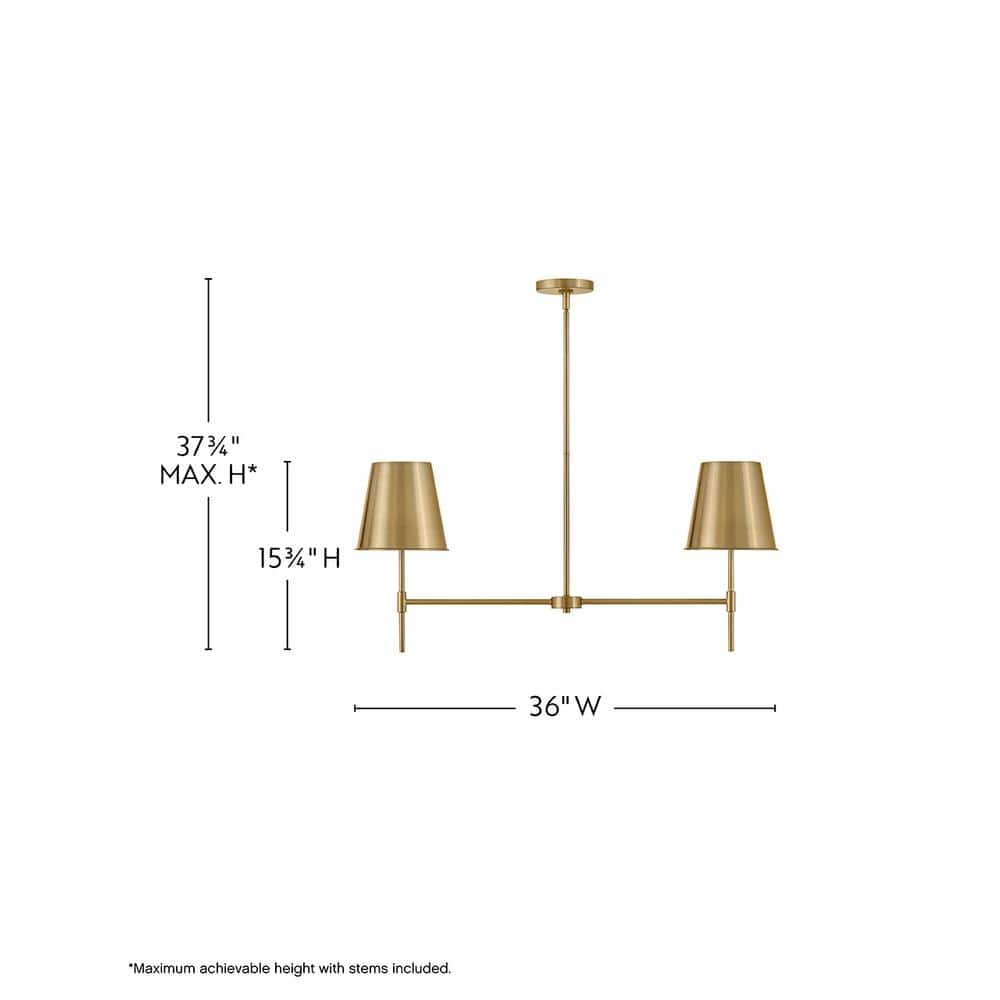 Lacquered Brass 2-Light Drum Chandelier with Metal Shades
