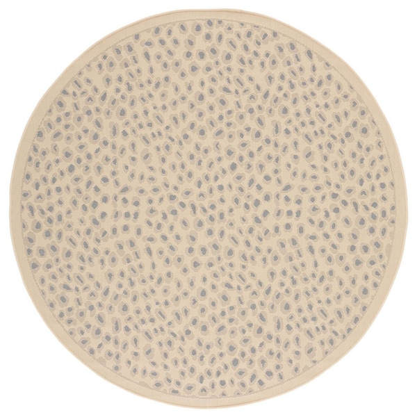 Courtyard Beige/Gold 7 ft. x 7 ft. Cheetah Indoor/Outdoor Round Area Rug