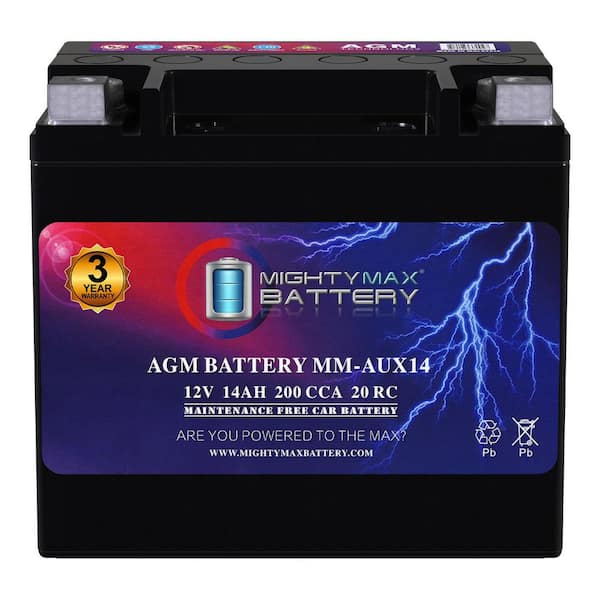 MM-AUX14 Auxiliary Battery 12-Volt 14Ah, 20RC, 200 CCA Rechargeable AGM Car Battery