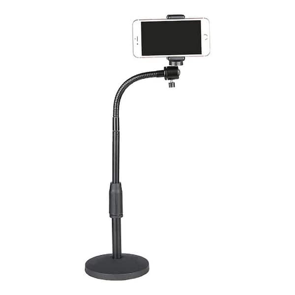 phyfalip 20.47 in. Gooseneck Phone Holder Stand with Flexible Arm and Anti-Skid Round Base in Black
