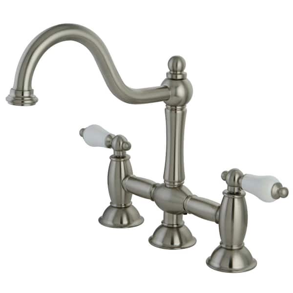 Kingston Brass Restoration 2-Handle Bridge Kitchen Faucet in Brushed Nickel