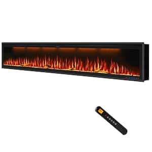 88 in. Smart Electric Fireplace Inserts Recessed and Wall Mounted Fireplace with Remote in Black