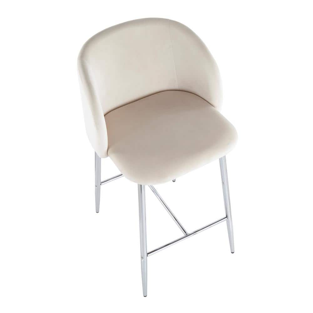 Fran Chrome and Cream Velvet Contemporary Counter Stool, Set of 2