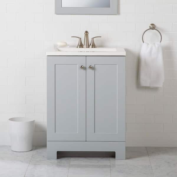 25 in. Single Sink Pearl Gray Bath Vanity with White Cultured Marble Top (Assembled)