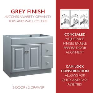 Wyndham 36 in. W x 21 in. D Ready to Assemble Bath Vanity Cabinet Only in Gray