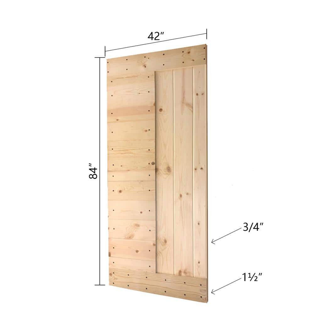 Unfinished Solid Knotty Pine Sliding Barn Door Kit with Black Hardware