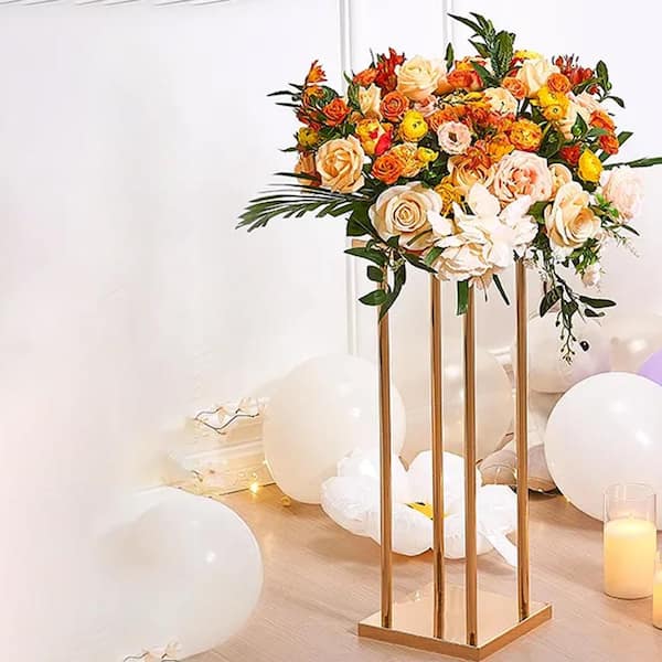 Afoxsos 23.62 in. Gold Metal Laminate Geometric Decorative Vase