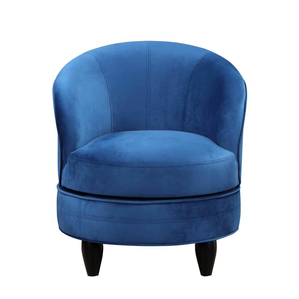 Sophia Blue Velvet Swivel Barrel Accent Chair with Wood Base