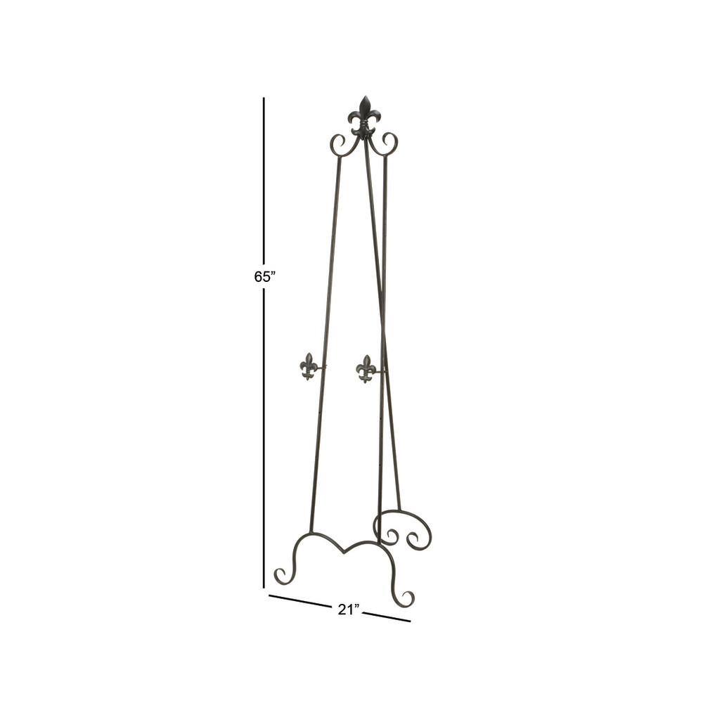 Black Iron Adjustable Floor Easel with Scroll Accents