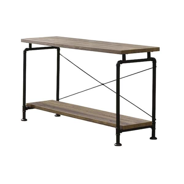 Coaster Home Furnishings 47.25 in. Rustic Oak And Black Rectangle Wood Sofa Table with Storage Shelf