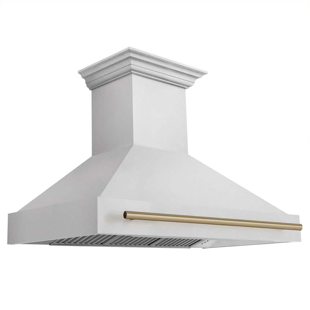 ZLINE Kitchen and Bath Autograph Edition 48 in. 700 CFM Ducted Vent Wall Mount Range Hood in Fingerprint Resistant Stainless & Champagne Bronze, DuraSnow Stainless Steel & Champagne Bronze