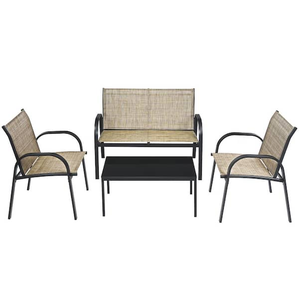 Costway Patio Brown 4-Piece Plastic Wicker Patio Conversation Set