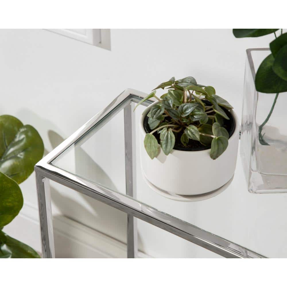 Jaspur Silver Rectangular Metal and Glass End Table