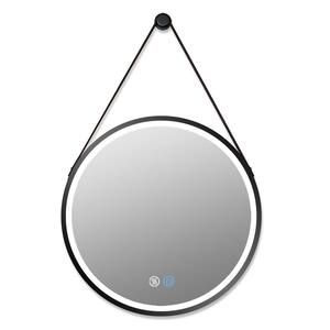 32 in. W x 32 in. H Round Large Framed 3-Color LED Light and Anti-Fog Deco Strip Wall Bathroom Vanity Mirror in Black