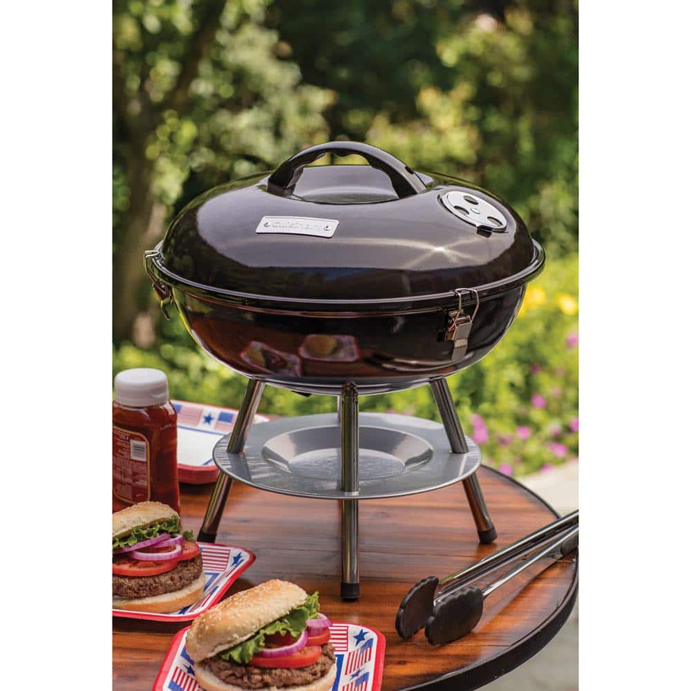Compact Black Enamel Portable Charcoal Grill, 14-Inch