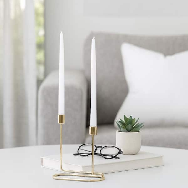Liv & Skye 8 in. Gold Metal Double Swirl 2-Taper Candle Holder