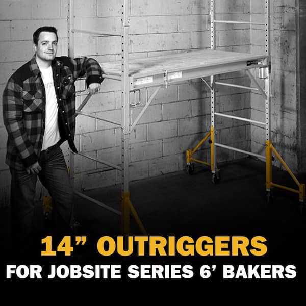 14-in. Scaffold Outriggers with 5-in. Heavy Duty Caster Wheels, Compatible with Metaltech Baker Scaffolding, 4-Pack