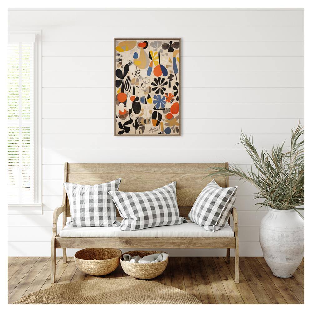 Botanical Selection Abstract Canvas Wall Art with Bronze Frame