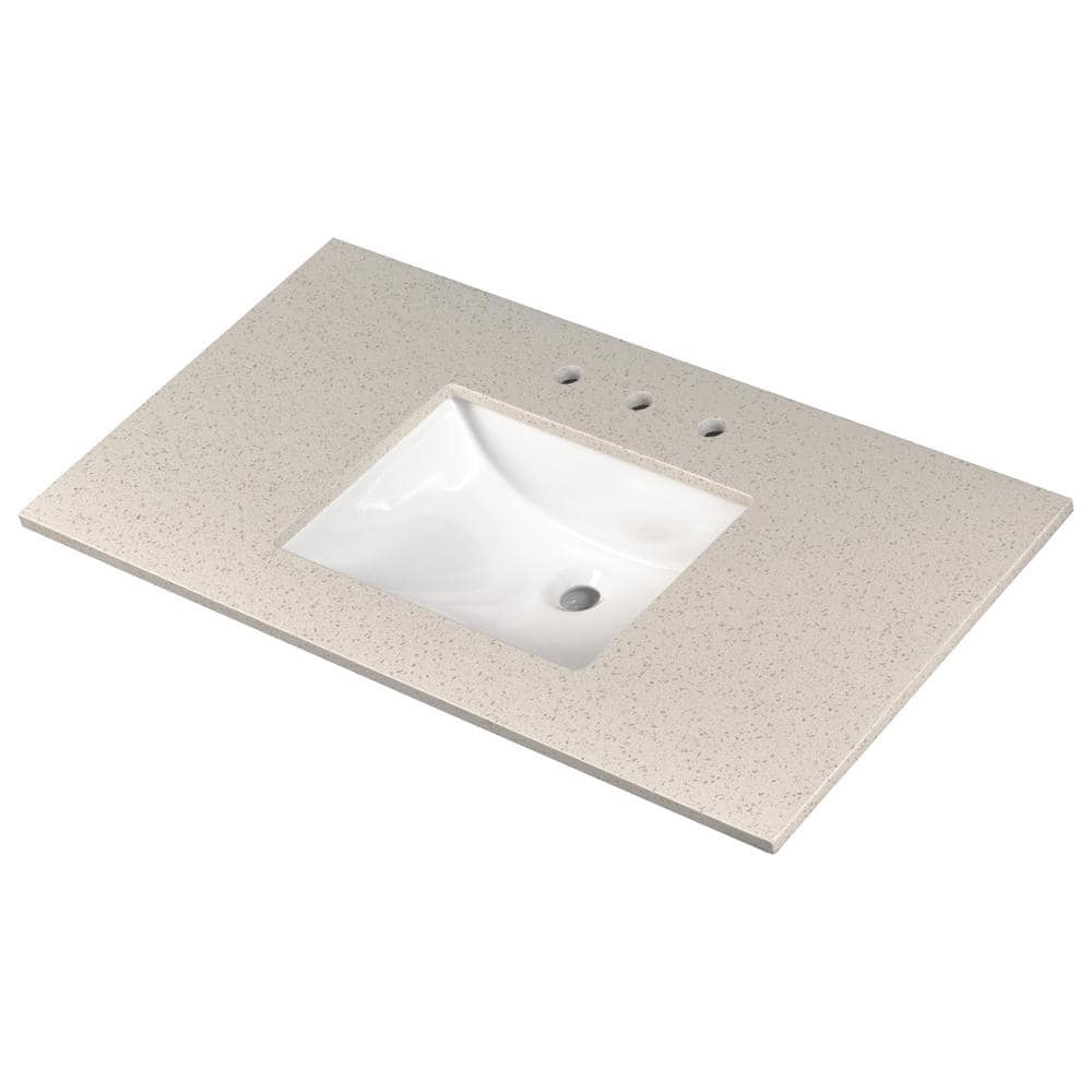 A&A Surfaces Iced White 49 in. W x 22 in. D Engineered Marble Vanity ...