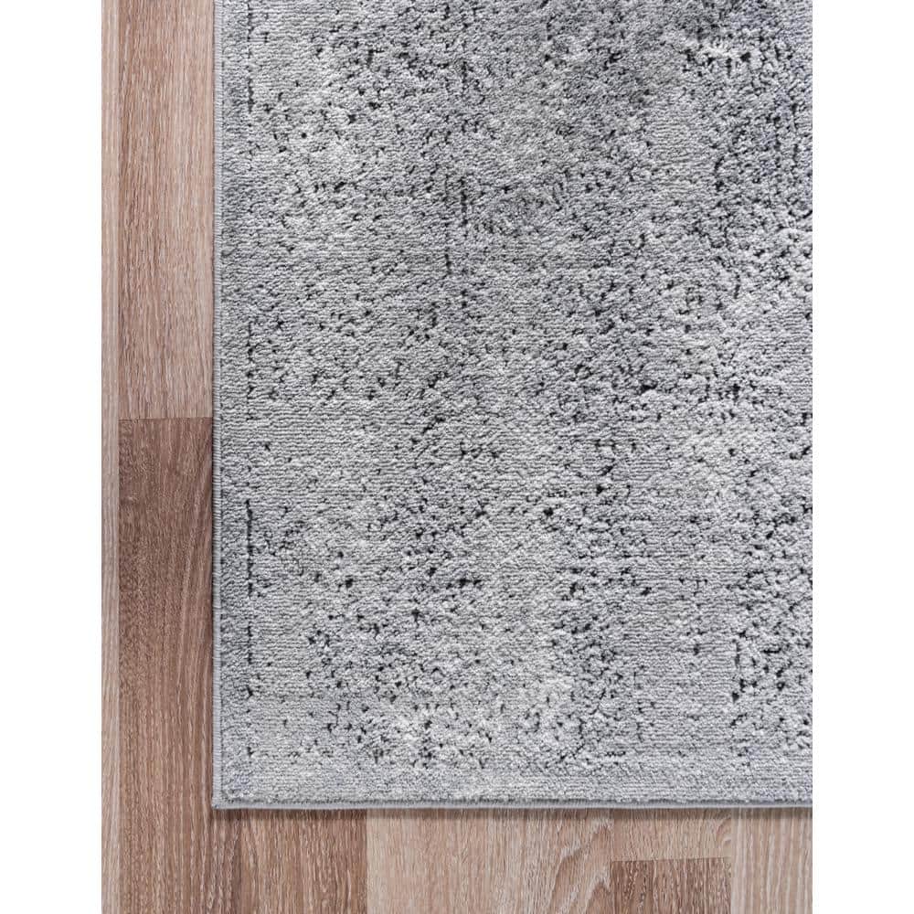 Serene Light Gray Geometric 6' Square Synthetic Area Rug