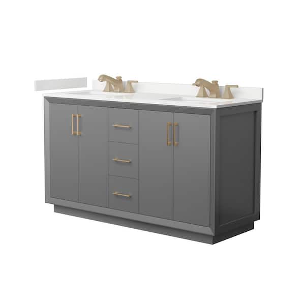 Wyndham Collection Strada 60 in. W x 22 in. D x 35 in. H Double Bath Vanity in Dark Gray with White Quartz Top