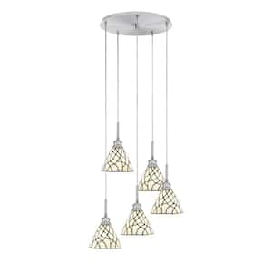 Albany 60-Watt 19.75 in. 5-Light Brushed Nickel Cord Pendant Light Sandhill Art Glass Shade