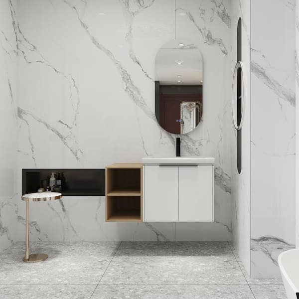 UPIKER Modern 36 in. W x 18.5 in. D x 20.7 in. H Single Sink Floating Bath Vanity in White with White Ceramic Top