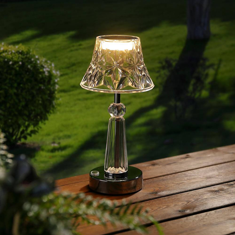 Madelyn Clear Acrylic Rechargeable LED Table Lamp with Faceted Shade