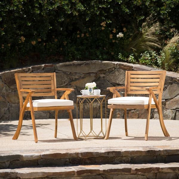 Unbranded Hot Sale Acacia Wood Outdoor Curved Back Dining Chair (Set of 2) with Beige Cushion