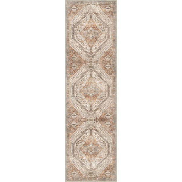 Soraya Medallion Light Brown 2 ft. x 7 ft. Living Room/Bedroom/Dining Room Area Rug