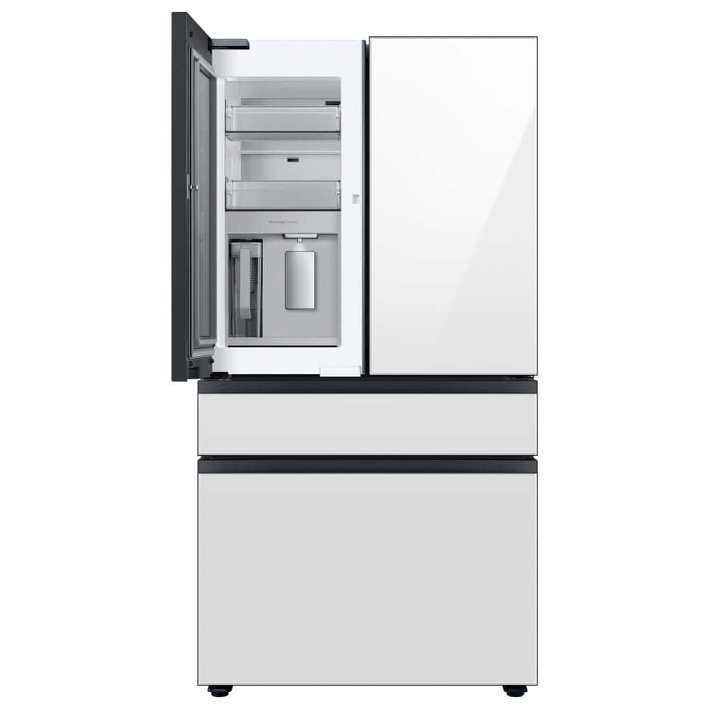 36" White and Orange Glass French Door Refrigerator with Ice Maker